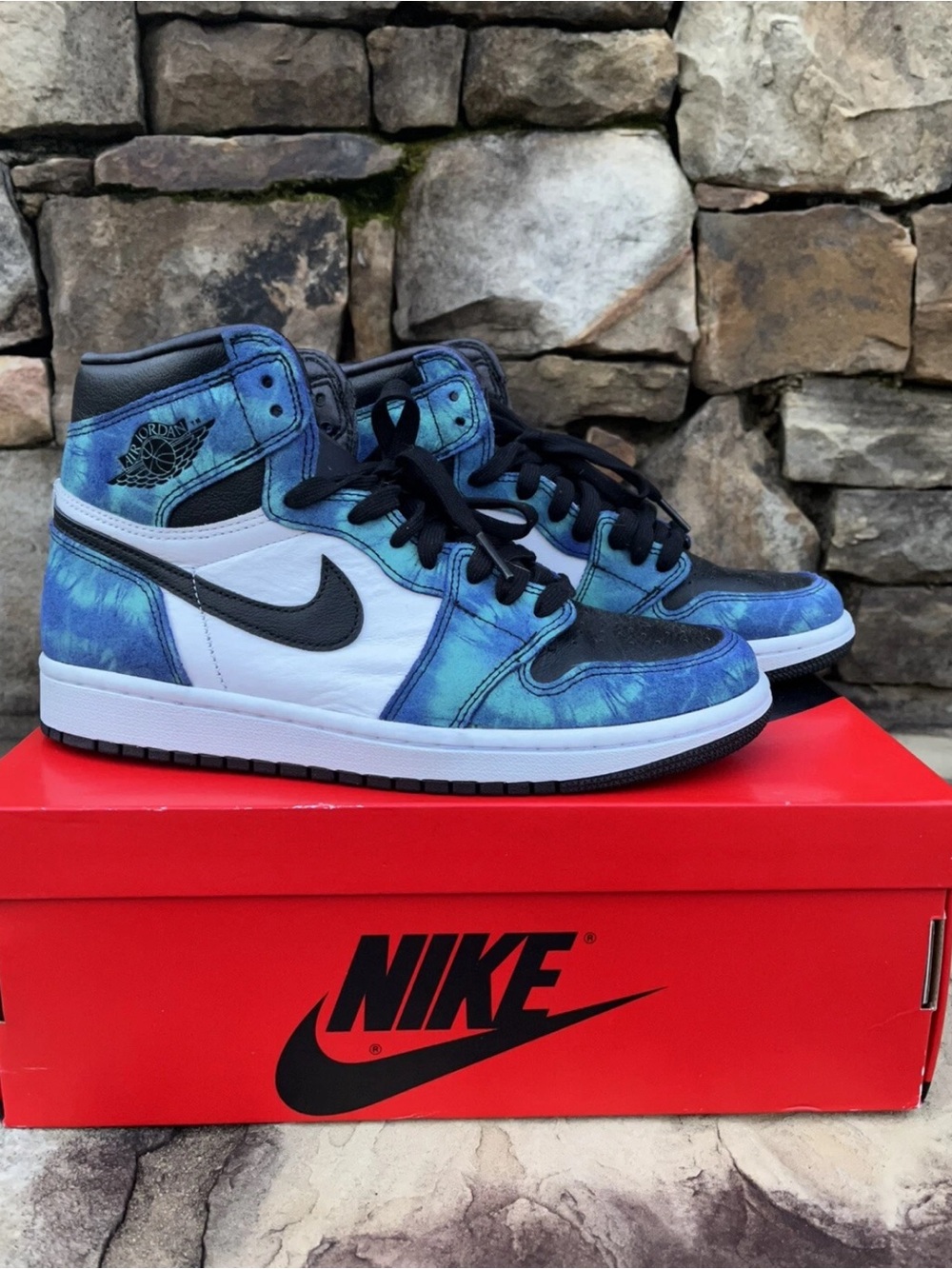 Jordan Air High-Top Sneakers in Turquoise/Black/White